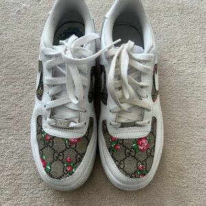 One Twelves Air Force one White Leather Sneakers with Rose GG Canvas